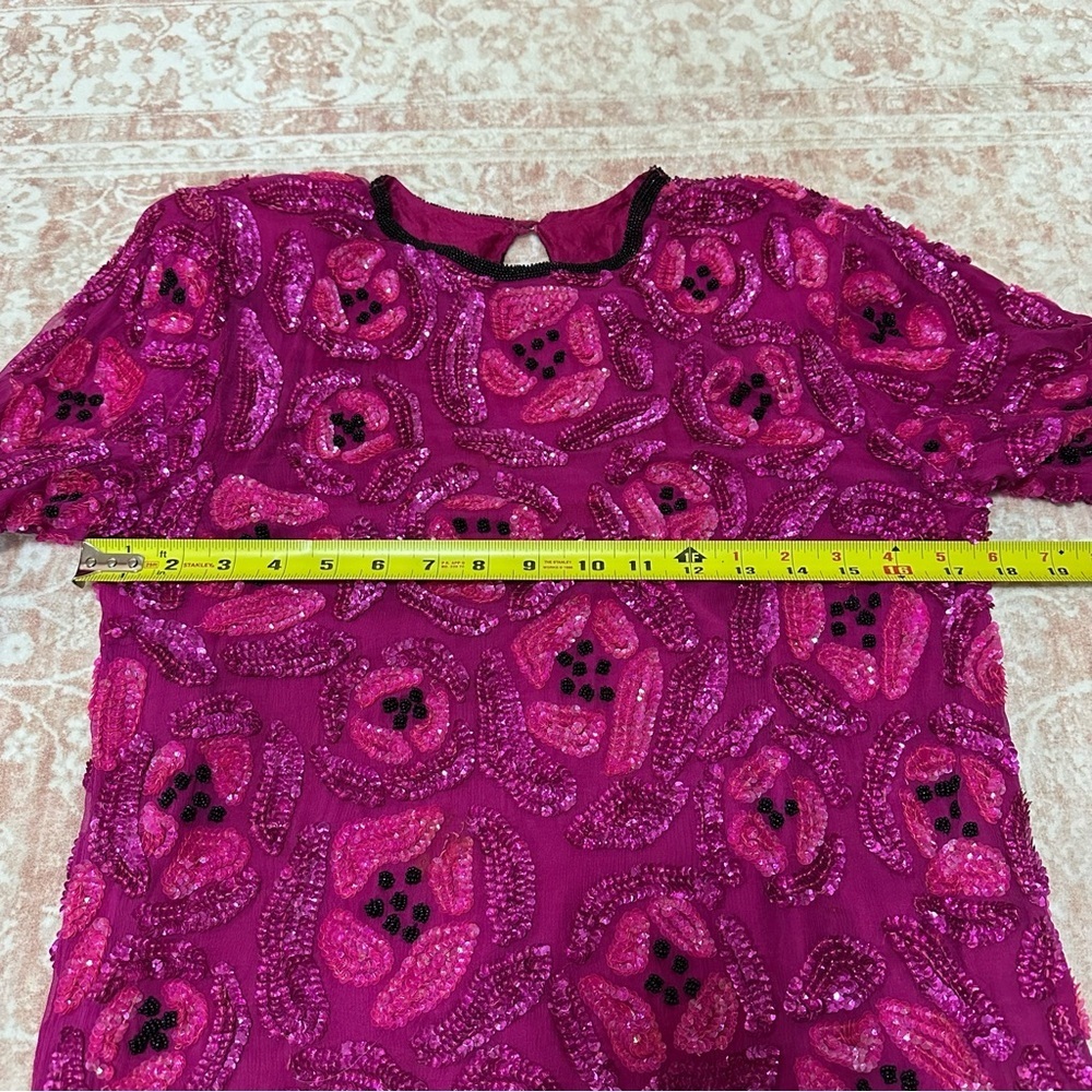 Vintage 100% Silk Beaded Camellia Sequins Pink Top - Picture 13 of 16